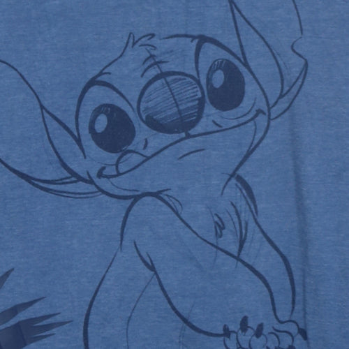 Disney Womens Blue Stitch Pullover Hoodie Size S Graphic Print