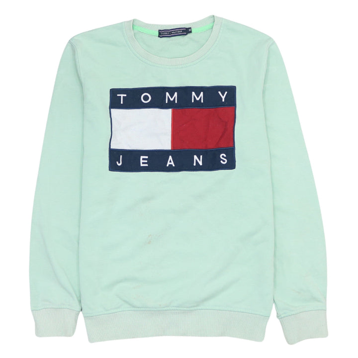 Tommy Hilfiger Women Mint Green Logo Sweatshirt XS Cotton Crew Neck