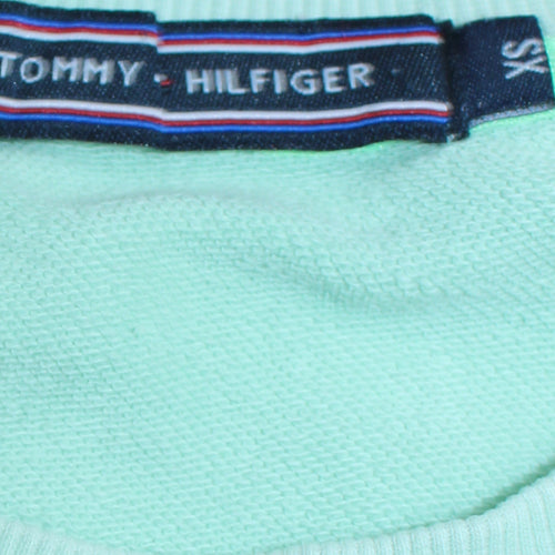 Tommy Hilfiger Women Mint Green Logo Sweatshirt XS Cotton Crew Neck