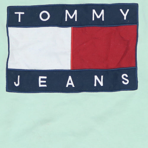 Tommy Hilfiger Women Mint Green Logo Sweatshirt XS Cotton Crew Neck