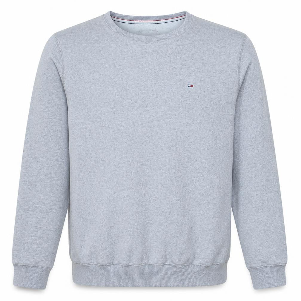 Front view of Hilfiger Denim Men's Grey Crew Neck Sweatshirt, size L, Classic Fit