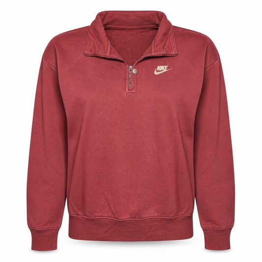 Front view of Nike women’s red xs 1/4 zip oversized sweatshirt pullover