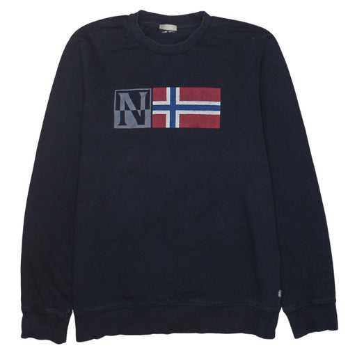 Napapijri Mens Blue Crew Neck Logo Sweatshirt Size L