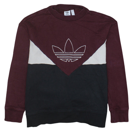 Adidas Women Burgundy Black Colourblock Logo Sweatshirt Size 4