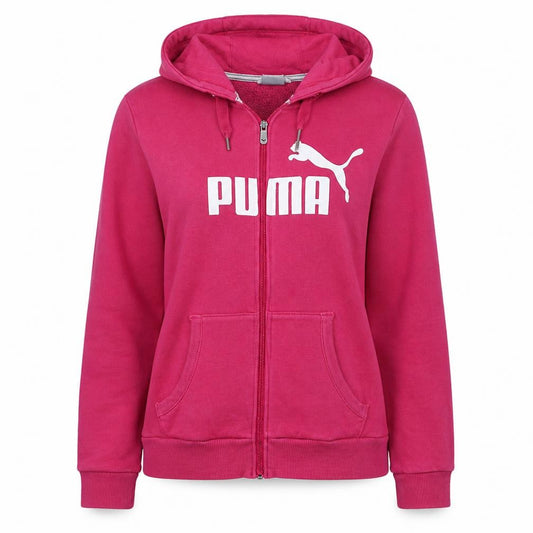 Front view of Puma women’s pink full zip hoodie, size UK 14, cotton blend casual
