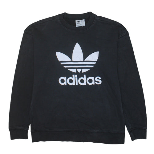 Adidas Women Black Crew Neck Pullover Sweatshirt UK 10 Logo Print