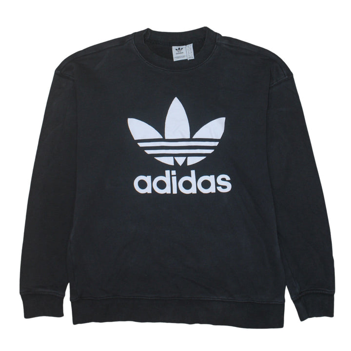 Adidas Women Black Crew Neck Pullover Sweatshirt UK 10 Logo Print
