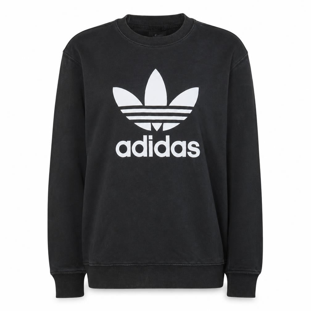 Front view of Adidas Women Black Crew Neck Pullover Sweatshirt UK 10 Logo Print