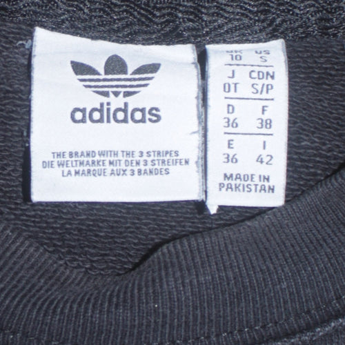 Adidas Women Black Crew Neck Pullover Sweatshirt UK 10 Logo Print