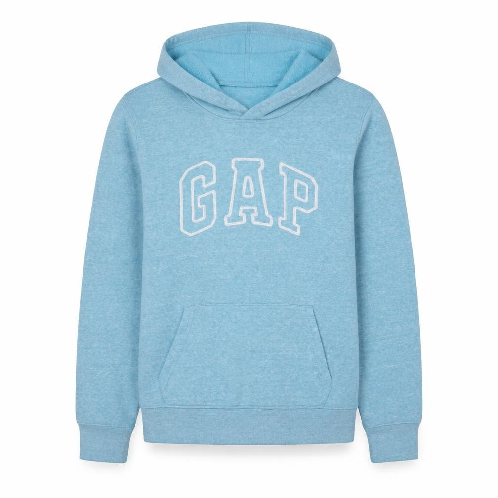 Front view of Gap Women’s Blue Pullover Hoodie Small Cotton Blend Logo Jumper