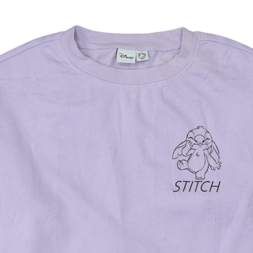 Disney Womens Purple Stitch Sweatshirt Small Pullover Crew Neck