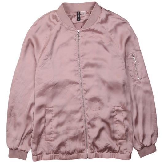 H&M Women Pink Bomber Jacket Size 10 Satin Zip Casual Style