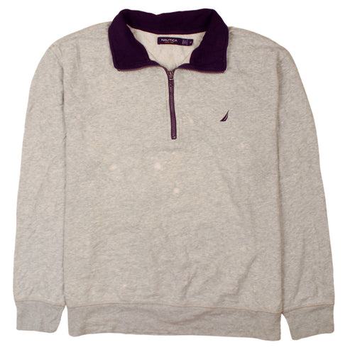 Nautica Men's Grey 1/4 Zip Fleece Sweatshirt XL Classic Style