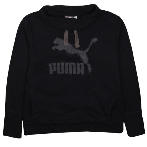 Puma Women Black Size 14 Pullover Hoodie Sweatshirt Logo Print