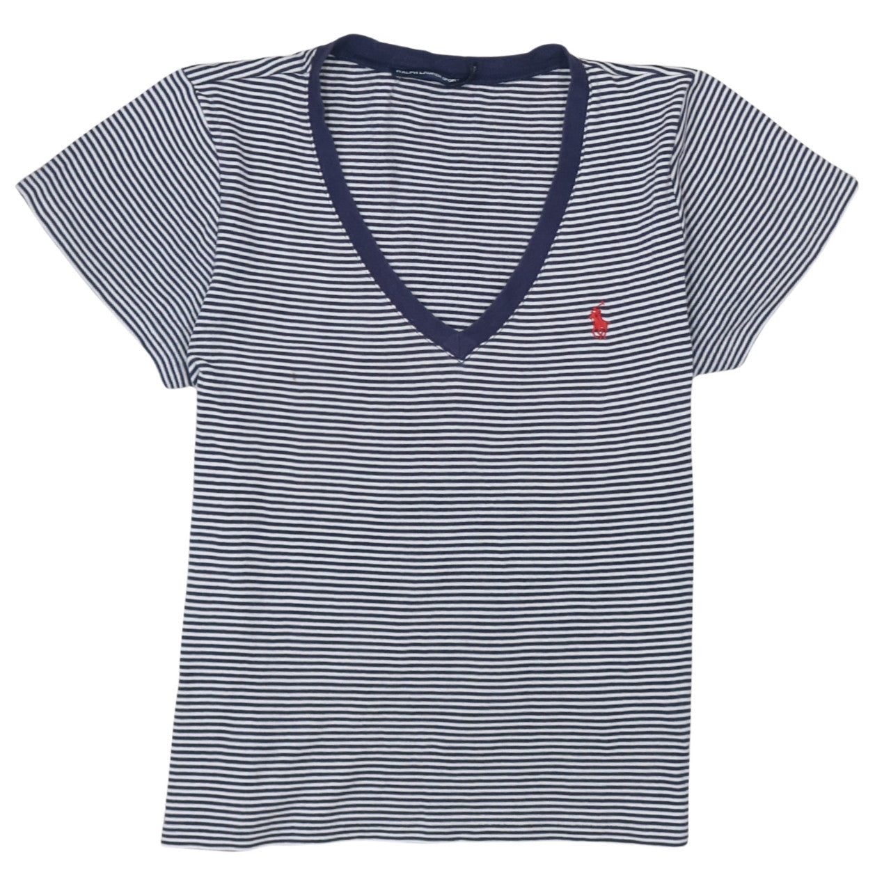 Ralph Lauren Sport Women's Blue Striped V-Neck Cotton T-Shirt XL