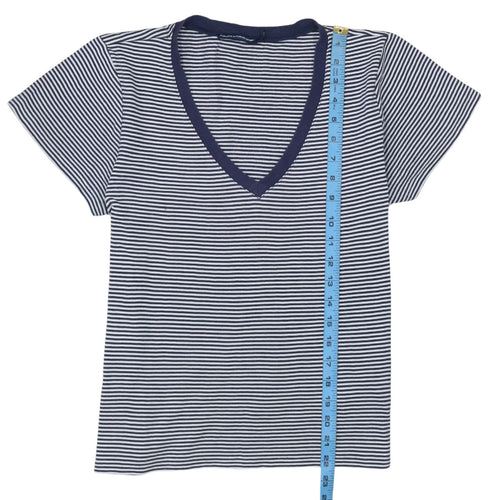 Ralph Lauren Sport Women's Blue Striped V-Neck Cotton T-Shirt XL