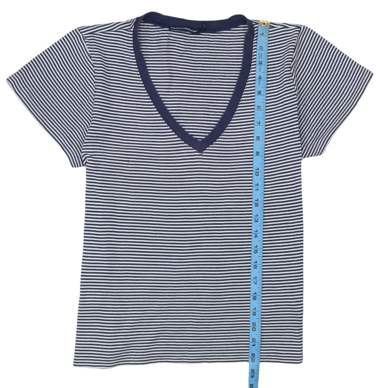 Ralph Lauren Sport Women's Blue Striped V-Neck Cotton T-Shirt XL