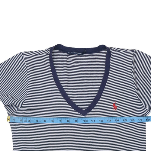 Ralph Lauren Sport Women's Blue Striped V-Neck Cotton T-Shirt XL
