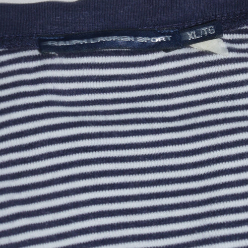 Ralph Lauren Sport Women's Blue Striped V-Neck Cotton T-Shirt XL