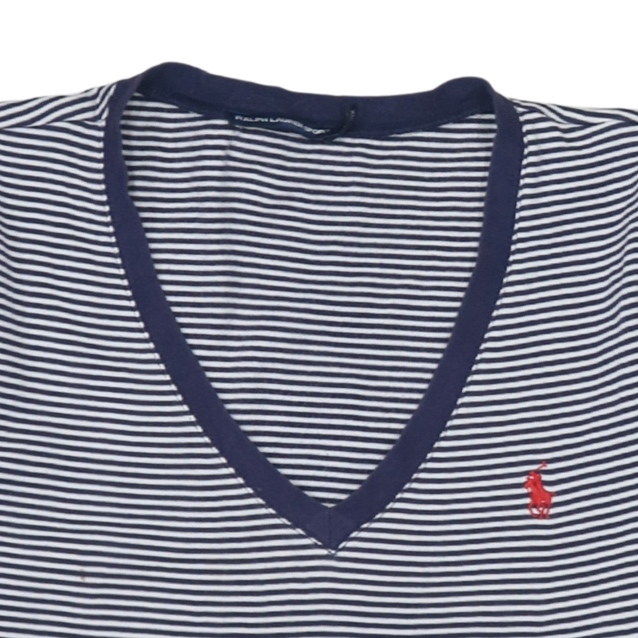 Ralph Lauren Sport Women's Blue Striped V-Neck Cotton T-Shirt XL