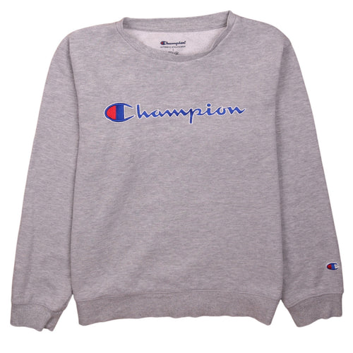 Champion Womens Grey Large Pullover Sweatshirt Crew Neck Logo