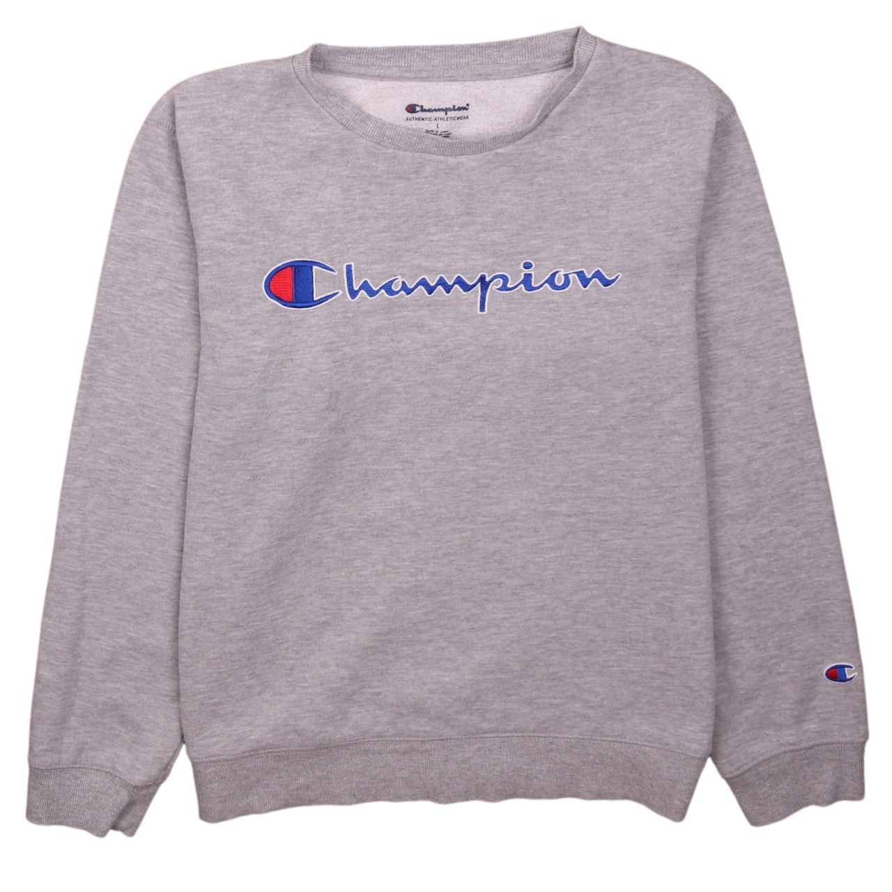 Champion Womens Grey Large Pullover Sweatshirt Crew Neck Logo
