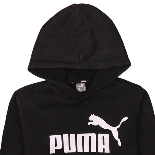 Puma Boys Black Pullover Hoodie 13-14 Years Logo Graphic Cotton Blend