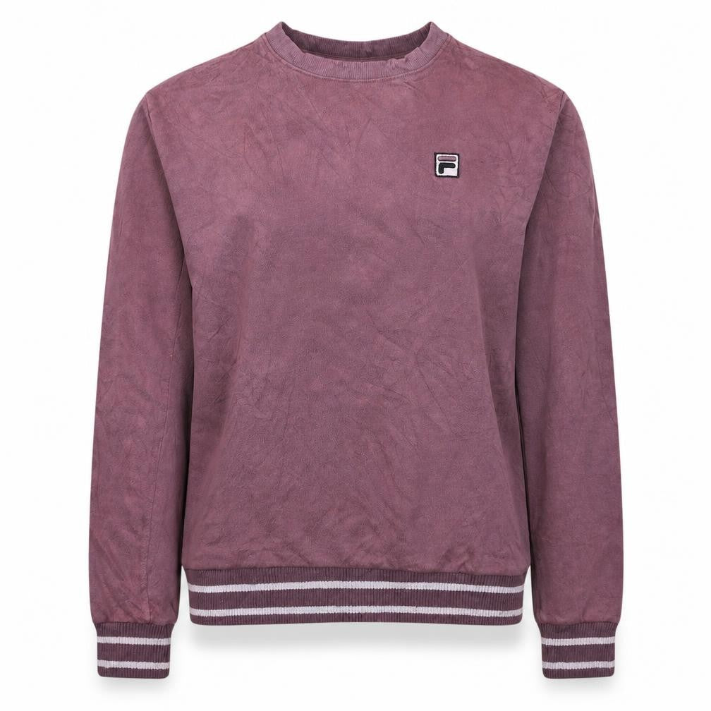 Front view of Fila women’s purple xs pullover sweatshirt crew neck logo casual