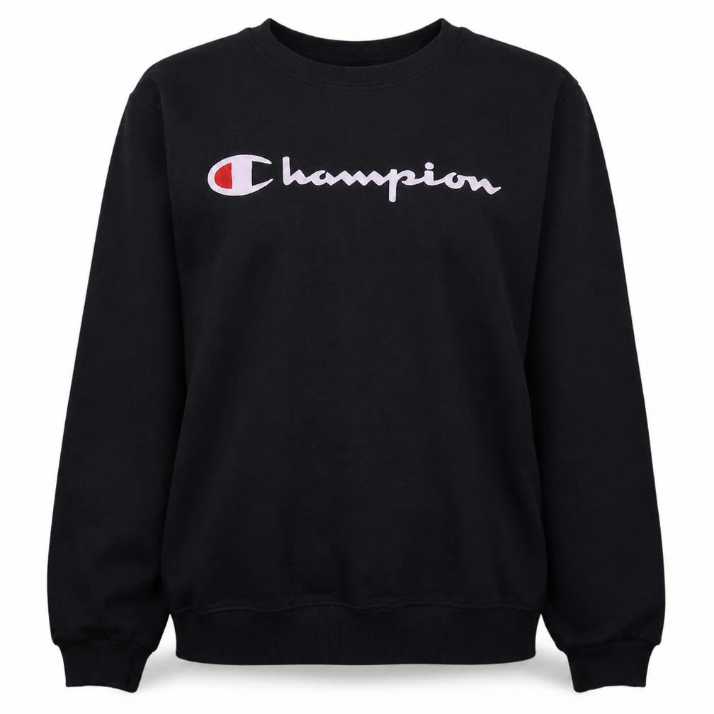 Front view of Champion Women's Black Large Crew Neck Pullover Sweatshirt