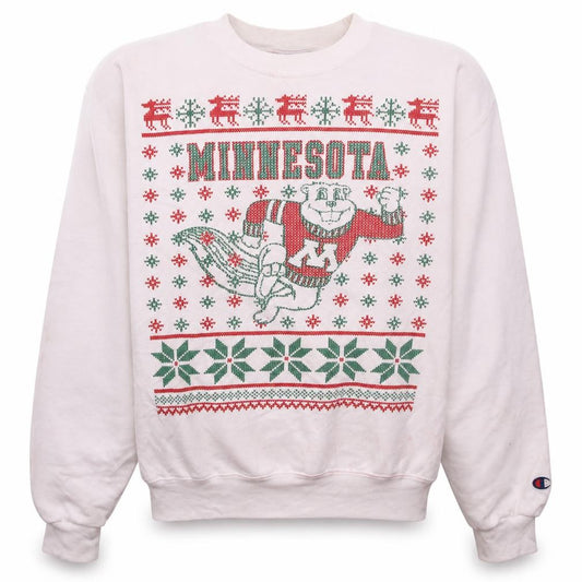 Front view of Champion Men’s White Minnesota Christmas Graphic Sweatshirt S