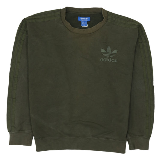 Adidas Mens Green Small Crew Neck Pullover Sweatshirt