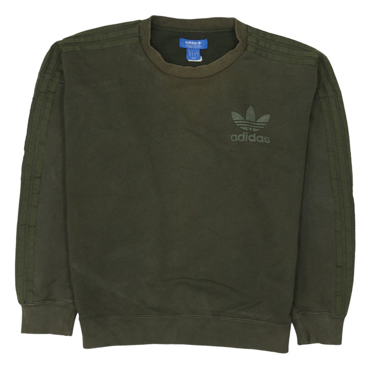 Adidas Mens Green Small Crew Neck Pullover Sweatshirt