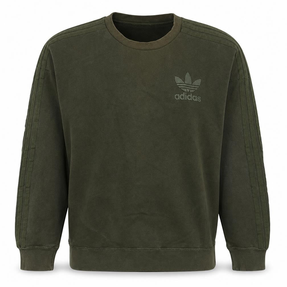 Front view of Adidas men’s green small crew neck pullover sweatshirt