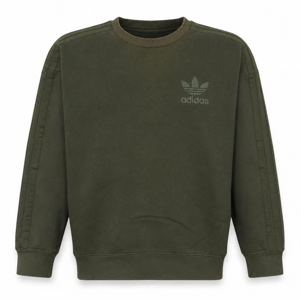 Front view of Adidas Men's Green Crew Neck Pullover Sweatshirt, size S