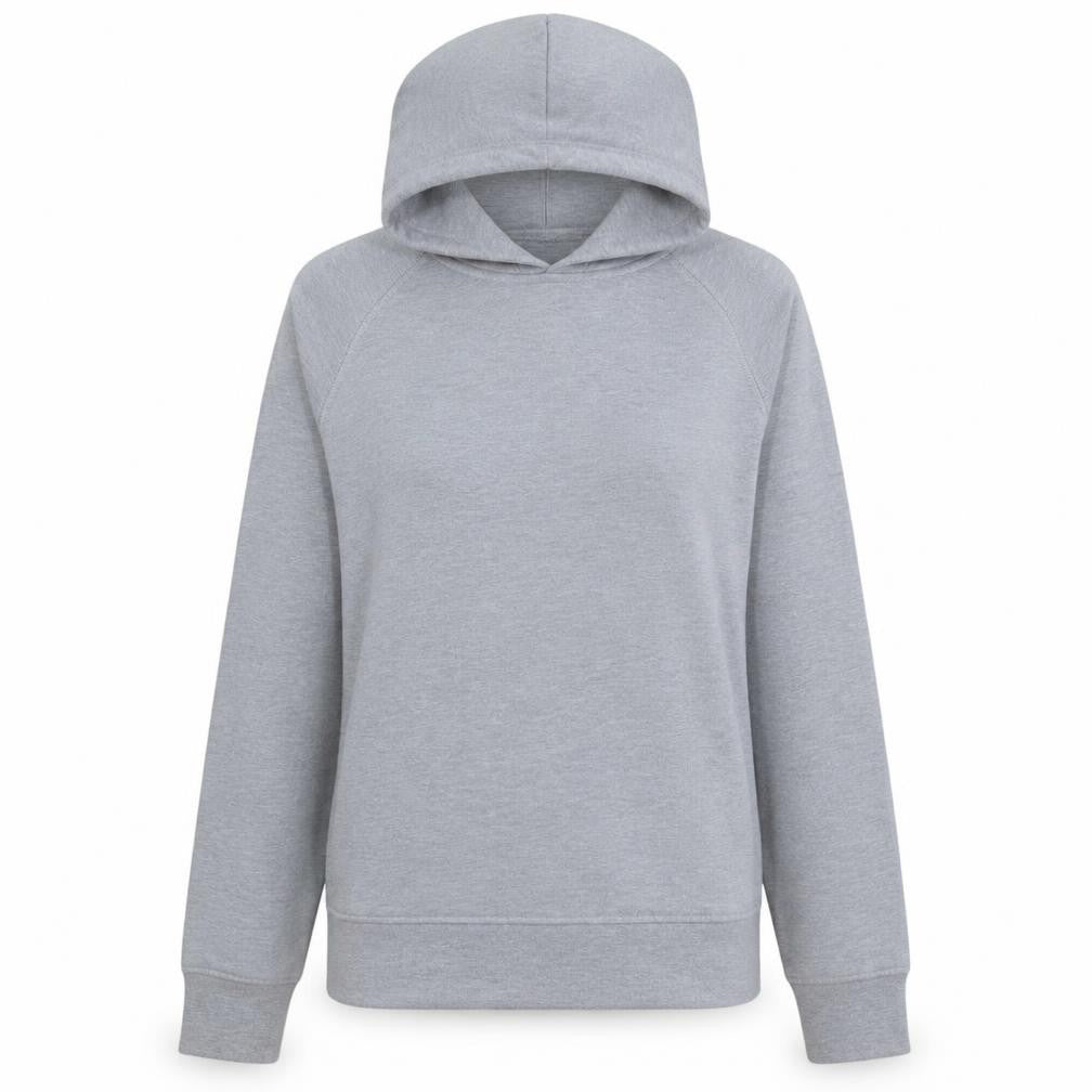 Front view of Canterbury women’s grey, size UK 8, pullover hoodie with logo print