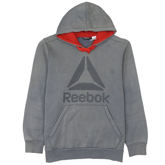 Reebok Men's Grey Pullover Hoodie L Sports Logo Fleece Sweatshirt