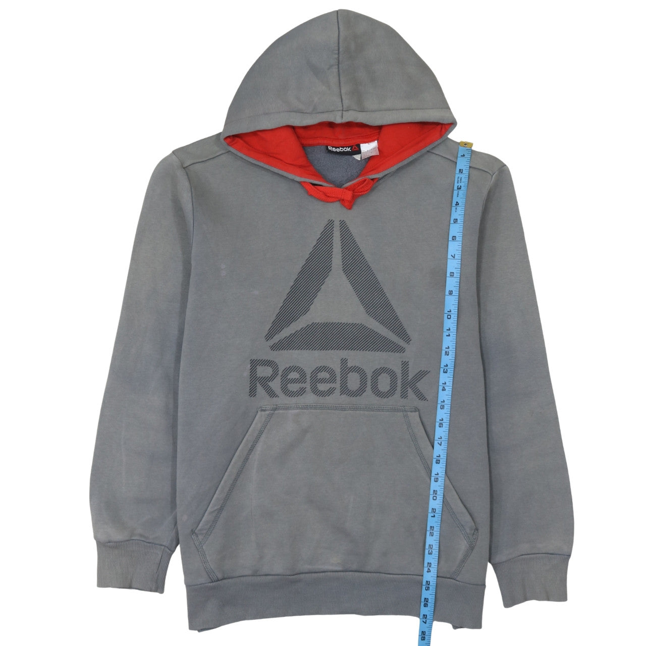 Reebok Men's Grey Pullover Hoodie L Sports Logo Fleece Sweatshirt