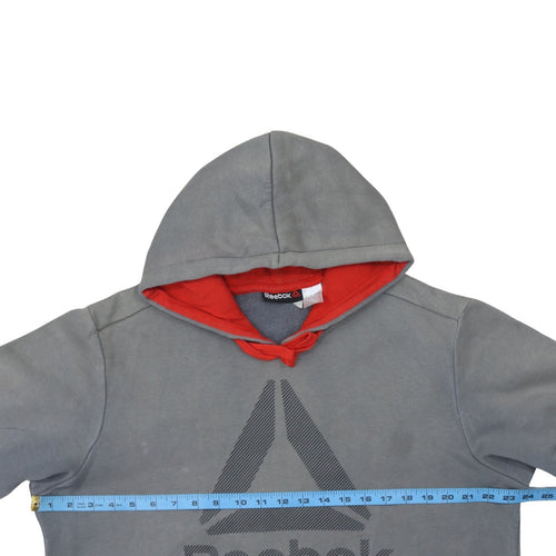 Reebok Men's Grey Pullover Hoodie L Sports Logo Fleece Sweatshirt