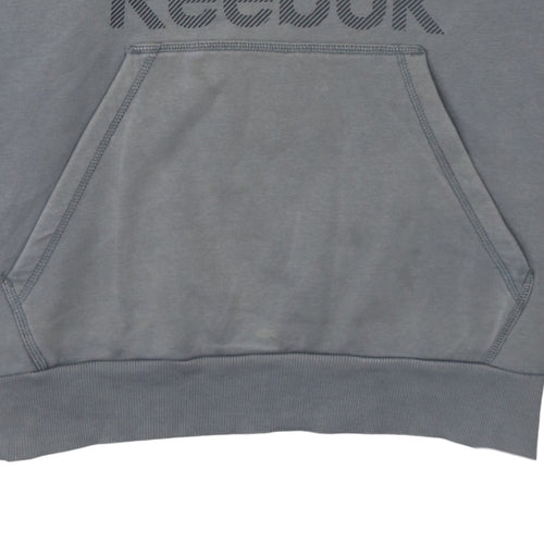 Reebok Men's Grey Pullover Hoodie L Sports Logo Fleece Sweatshirt