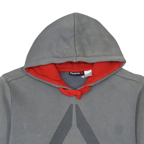 Reebok Men's Grey Pullover Hoodie L Sports Logo Fleece Sweatshirt