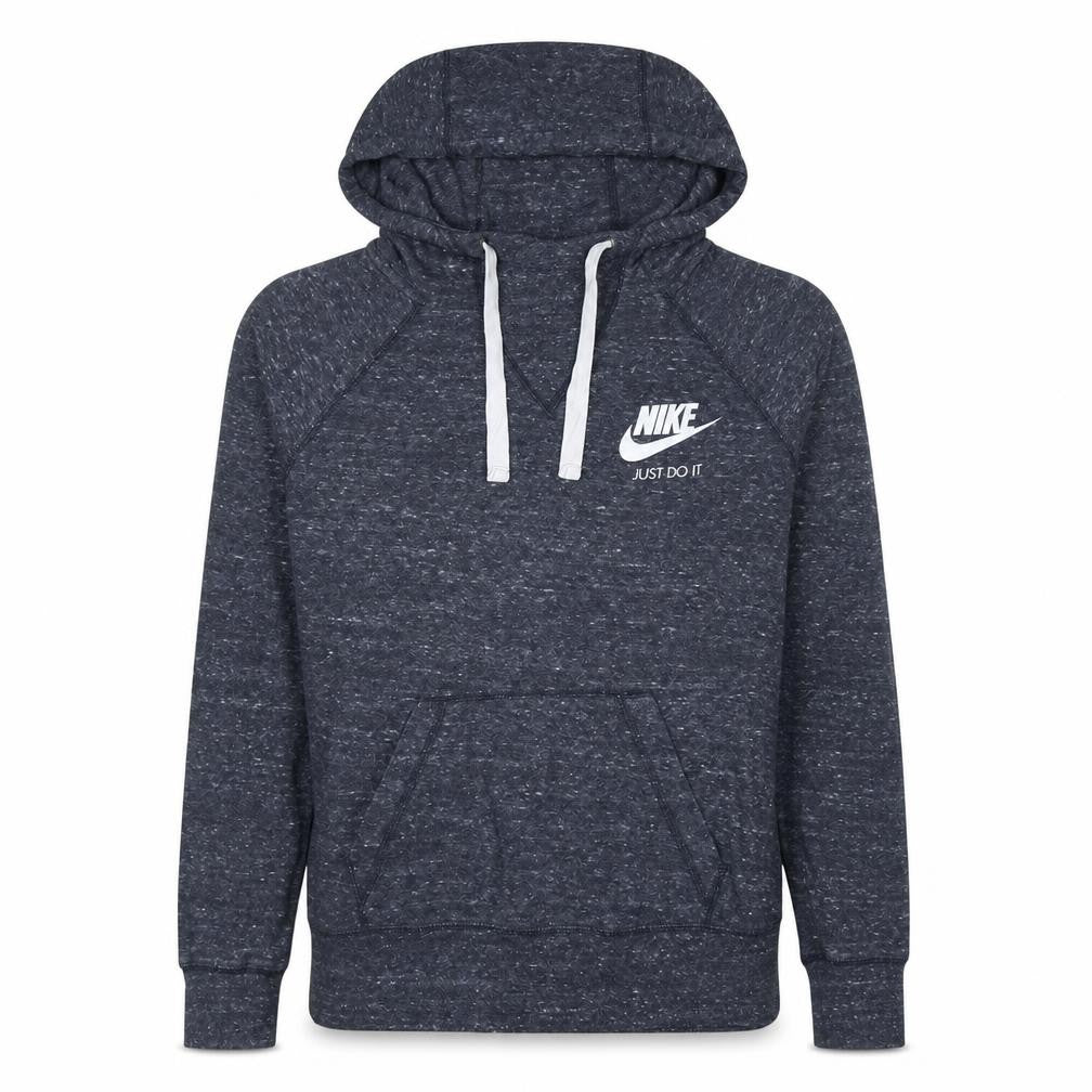 Front view of Nike Women’s Dark Grey Medium Pullover Hoodie Just Do It Logo