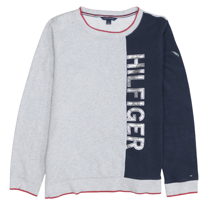 Tommy Hilfiger Men's Grey Navy Logo Crew Neck Sweatshirt M