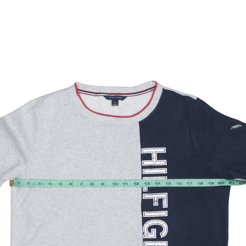 Tommy Hilfiger Men's Grey Navy Logo Crew Neck Sweatshirt M
