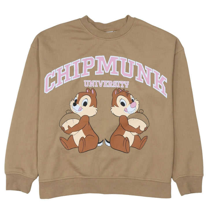 Disney Chipmunk University Brown Sweatshirt Women M Graphic Pullover