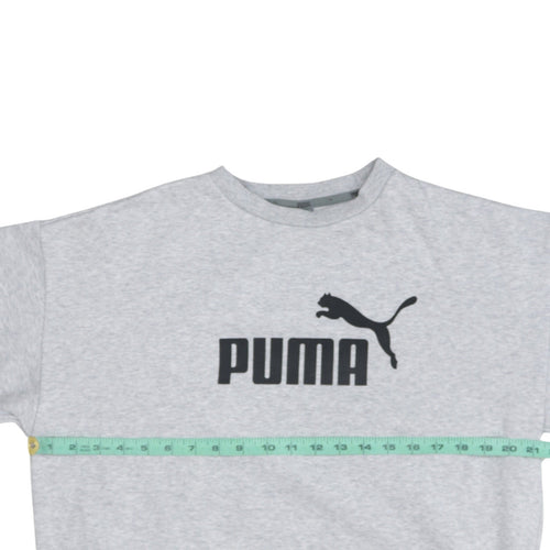 Puma Women's Grey Logo Crew Neck Pullover Sweatshirt Size L