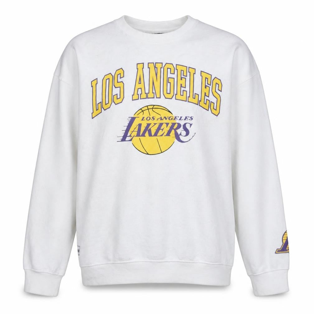 Front view of NBA Los Angeles Lakers White Sweatshirt Women S Pullover Crew Neck