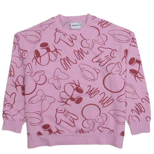 Disney Women Pink Minnie Mouse Print Pullover Sweatshirt L