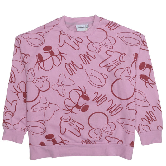 Disney Women Pink Minnie Mouse Print Pullover Sweatshirt L