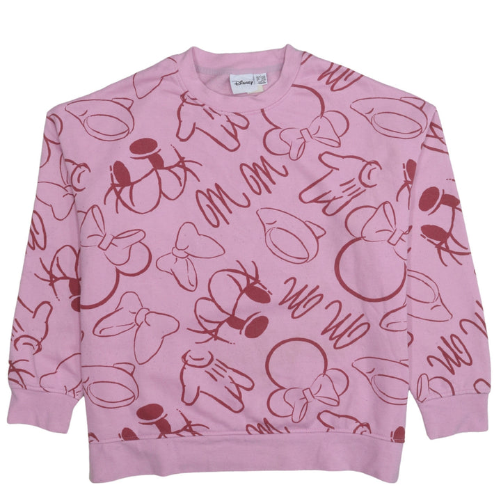 Disney Women Pink Minnie Mouse Print Pullover Sweatshirt L