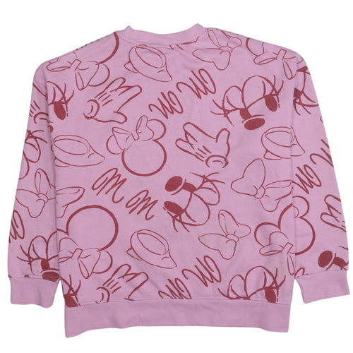 Disney Women Pink Minnie Mouse Print Pullover Sweatshirt L